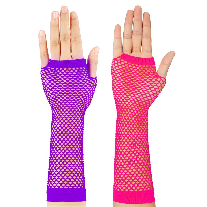 تيكيونايت قفازات شبكية بدون أصابع من تيك يونيت، 12 زوجًا، قفازات نيون للنساء والرجال، إكسسوارات ومستلزمات حفلات الثمانينيات (نمط بسيط) - Image 5